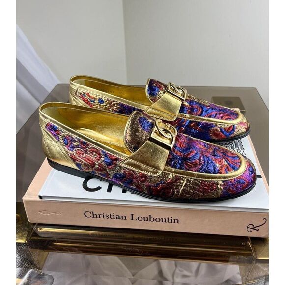 DOLCE & GABBANA Multicolor Jacquard Gold-Tone DG Logo Slip-On Loafers Si… - Picture 3 of 16
